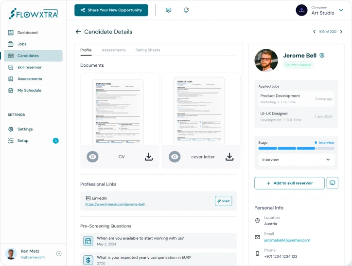 View candidate CVs inside free AI recruiting system