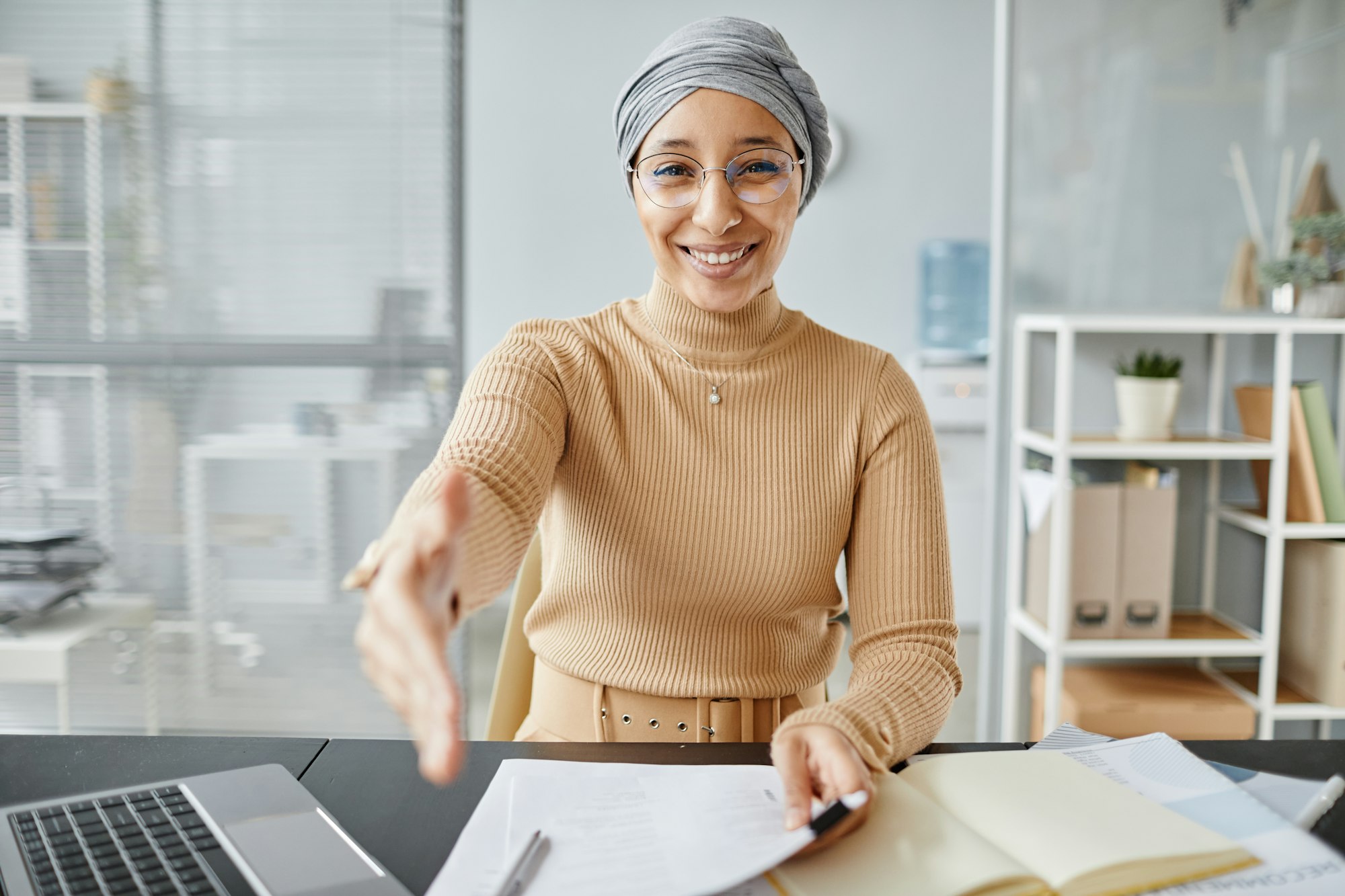 Female Hr Manager Greeting Candidate in Job interview